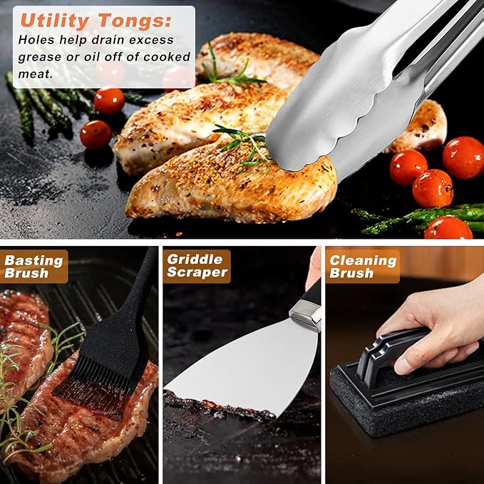 27 PCS Griddle Accessories Kit, Flat Top Grill Accessories Set for Camping, Professional Griddle Spatula Set with Melting Dome, Burger Press for Outdoor BBQ Cooking