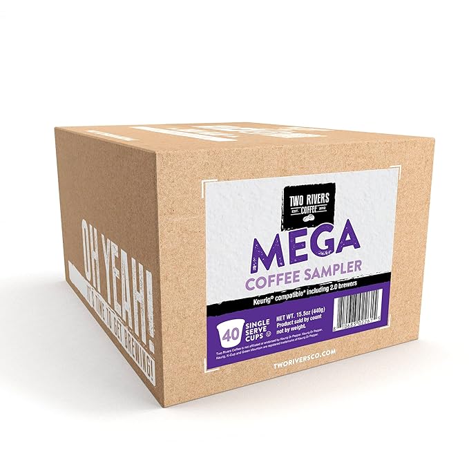 Two Rivers Coffee Mega Coffee Lovers Pods, Compatible with K Cup Brewers Including 2.0 Pods, Mega Coffee, 40 Count,TRC MS40