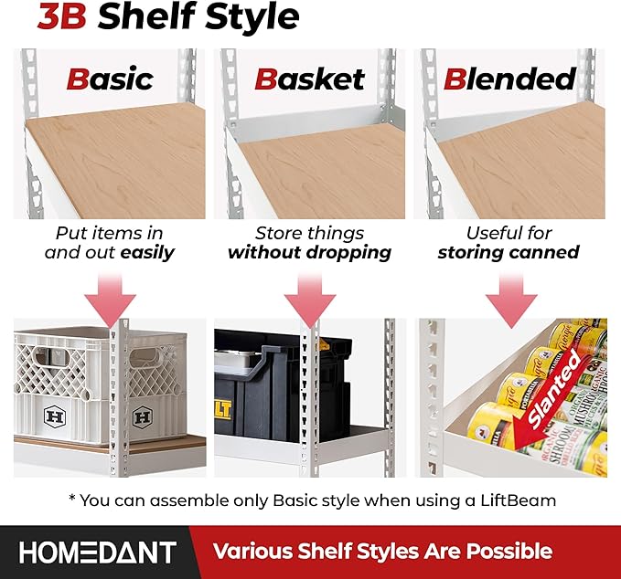 HOMEDANT White 5 Tier Laminated Boltless Heavy Duty Garage Storage Adjustable Wide Size Metal Shelving Unit Utility Rack Shelves Organization Shelf Shed Warehouse 47.7" W x 18.2" D x 71.3" H 4Pack