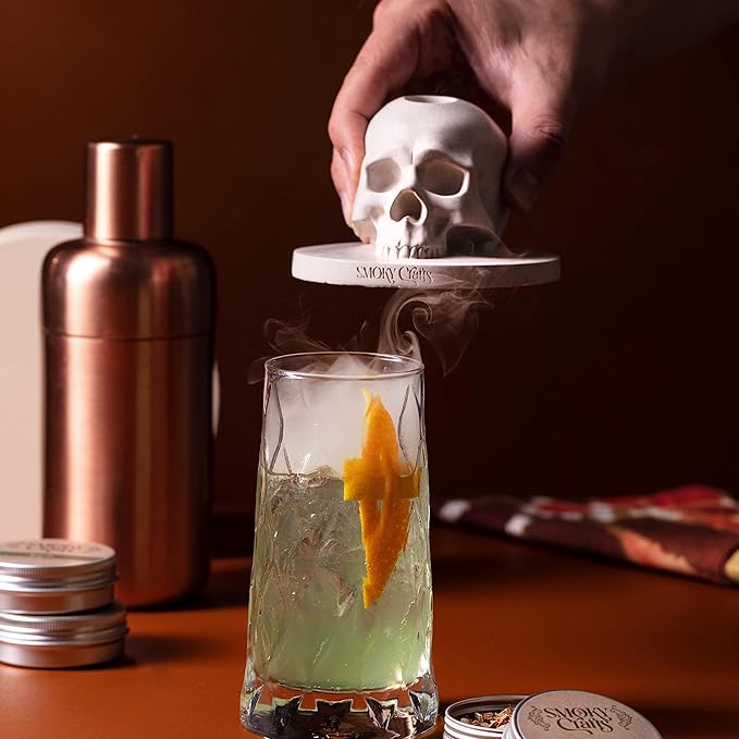 Whiskey Smoker Kit with Torch - Old Fashioned Smoker Kit comes with Skull-Shaped Smoke Infuser, Culinary Torch and Wood Chips (Apple, Cherry, Hickory) - Gifts for Men (Without Butane)