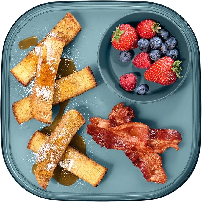 Madesmart Dipware Reusable Dining Plate/Serving Tray for Appetizers and Snacks, Food-Safe Appetizer Serving Platter with Removable Dip Bowl, Midnight