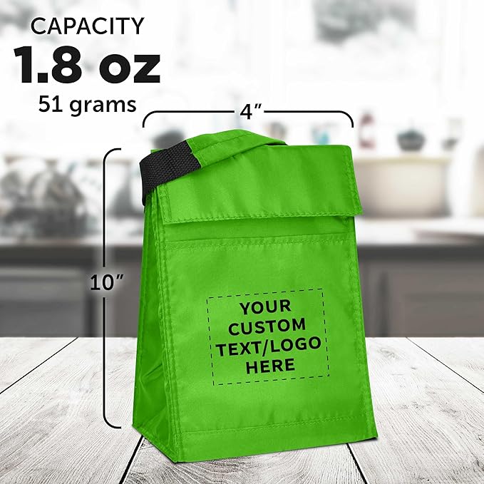 DISCOUNT PROMOS 50 Hook and Loop Insulated Lunch Bags Set - Customizable Text, Logo - Polyester, Durable, Vibrant, Reusable - Green