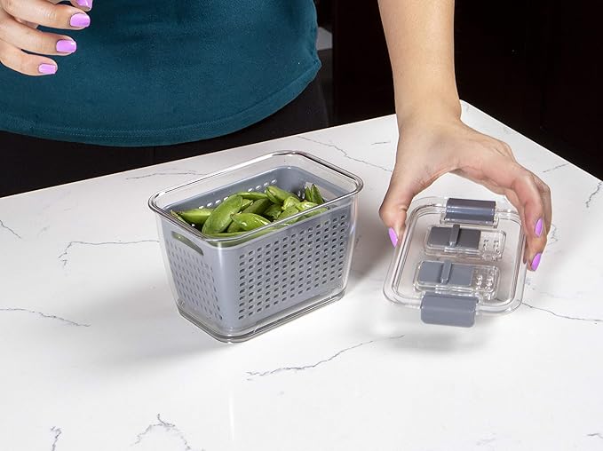 Kitchen Spaces Small Colander Stackable Food Storage Bin, Grey