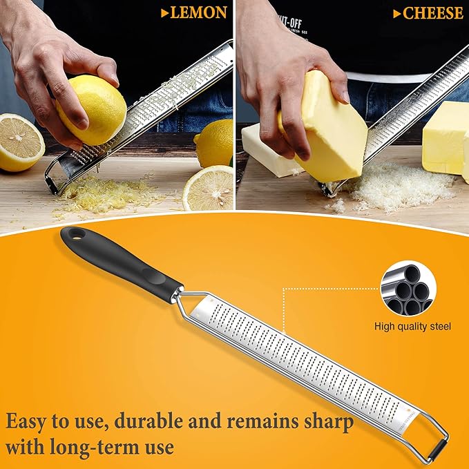 Lemon Zester & Cheese Grater – Premium Stainless Steel - A Sharp Kitchen Tool for Cheese Grater, Ginger, Garlic, Nutmeg, Chocolate, Vegetables, Fruits, Dishwasher Safe