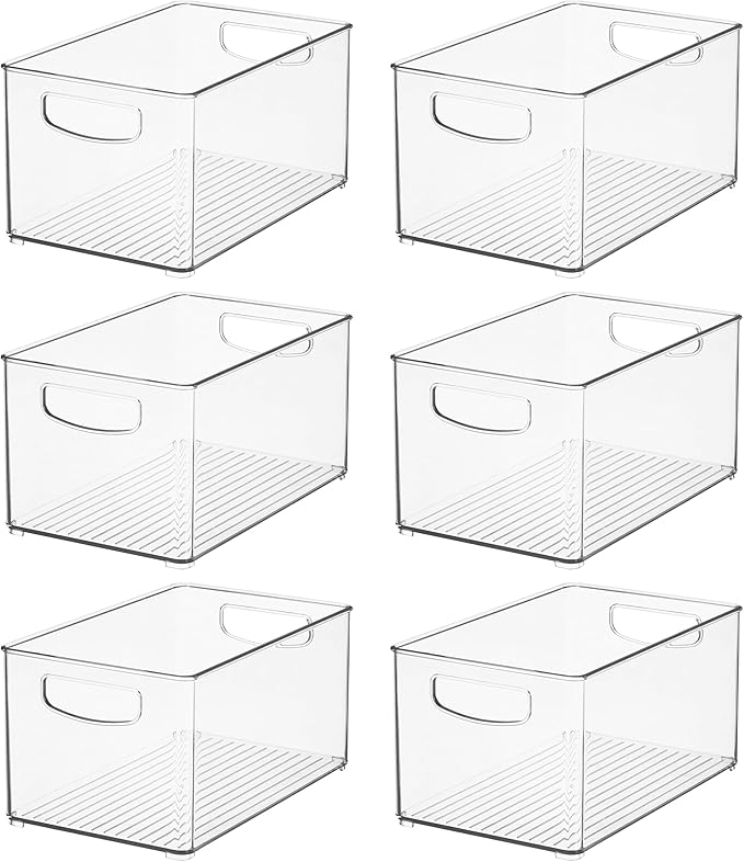 iDesign Stackable Clear Plastic Bin - Kitchen Organizers and Storage for Fridge and Pantry, 6-Pack