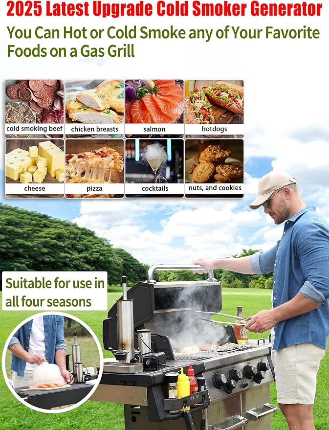 Advanced Smoke Tube for Pellet Smoker, Latest Upgrade Cold Smoker Generator for Gas Grilling, Portable Cordless Electric, Hot or Cold Smoking: Fit Any Grill or Smoke, Perfect Gifts for Men, Fathers