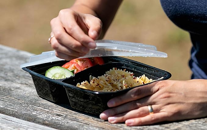 Meal Prep Container Reusable 2 Compartment With Lids 28oz (25 Sets)- Food Prep Containers, Food Storage Bento Box | Stackable | Microwave | Dishwasher | Freezer Safe.