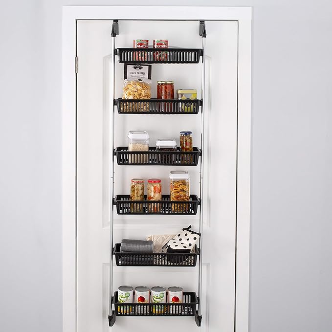 Neu Home Over the Door 6-Basket Hanging Storage Unit with Hooks, black (NH-17716)