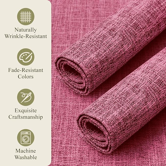 KXN Placemats Set of 4, Dual-Layer Thickened Faux Linen Table Mats, Heat Resistant & Wrinkle-Free, Machine Washable Cloth Place Mats for Kitchen Dining Indoor Outdoor (Pink)