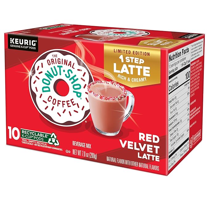 The Original Donut Shop One Step Red Velvet Latte, Keurig Single-Serve K-Cup Pods, Flavored Coffee, 60 Count (6 Packs of 10)