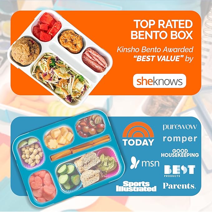 Bento Box Lunch-Box for Kids Adults, Snackle Box Snack Containers for Toddlers Daycare, Leakproof School Bentobox, 6 Section Meal Container for Boys Girls Women Lunches, BPA Free Utensils, Blue