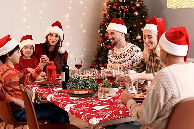 homing Rectangle Table Cloth Cover, Waterproof Polyester Elastic Fitted Tablecloth, Fits for 6 Foot Folding Tables, Washable Table Protector for Christmas, Holiday, Party (Christmas Tree, 30" x 72")