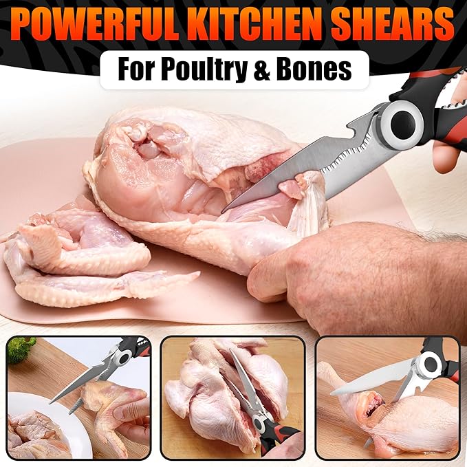 Kitchen Shears for Food Heavy Duty – Kitchen Scissors All Purpose with Cover, 2CR13 Stainless Steel Blades, Rust-Resistant Utility Scissors with Bottle Opener – Cuts Fish, Meat, Nuts & Vegetables