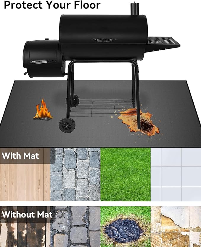 65 x 40 inch Heavy Duty Large Under Grill Mats for Outdoor Grill, Double-Sided Fireproof, Waterproof, Oil Proof Deck and Patio Protector, BBQ Mat Grill Floor Mats Fireplace Fire Pit Mat