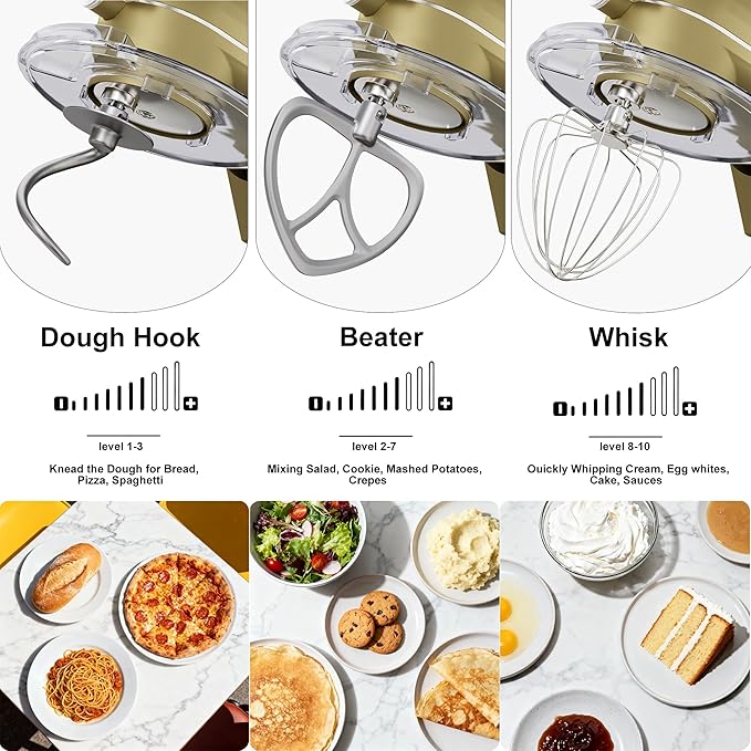 8.45 QT All Metal Dough Mixer,10 Speed Large Capacity Kitchen Stand Mixer with Digital Timer & Tilt-Head, Electric Mixer with Whisk Dough Hook Mixing Beater for Baking,Cakes,Cookie,Bread,Salad