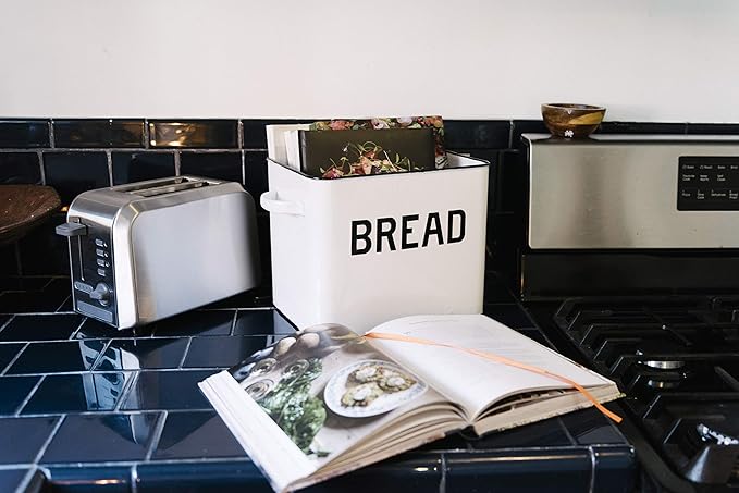 Creative Co-Op Distressed White Bread Box with Lid