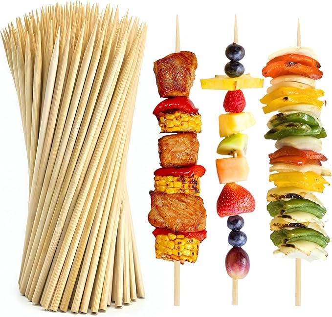 300 Pcs 10 inch Natural Bamboo Skewers, Φ=4mm, PEOUWNES Food Sticks for Appetiser, BBQ, Fruit，Cocktail, Grilling Kebabs, Bouquet, Chocolate Fountain, Corn Dog, Kitchen, Barbecue, Crafting and Party