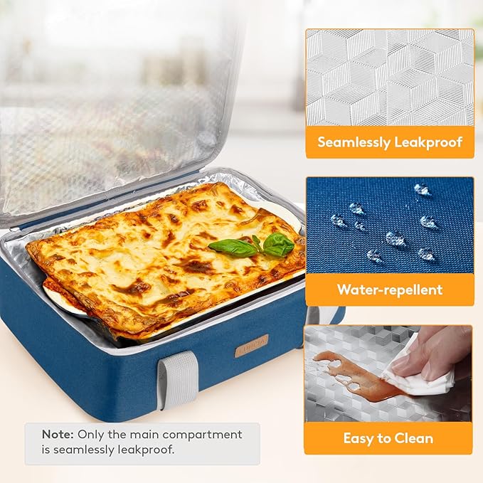 LUNCIA Insulated Casserole Carrier for Hot or Cold Food, Lasagna Lugger Tote for Potluck Parties/Picnic/Cookouts, Fits 9"×13" Baking Dish, Dark Blue
