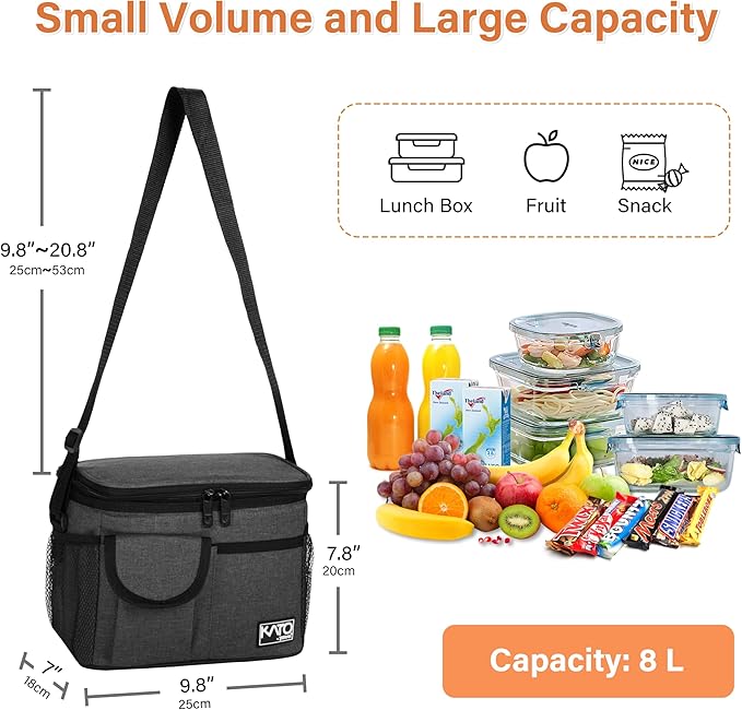 Tirrinia Insulated Lunch Bag for Women Men, Leakproof Lunch Box Containers for Adult, Work, School, Soft Lunchbox for Kids,Boys, Adult Cooler Bag for Picnic Hiking Beach,Charcoal