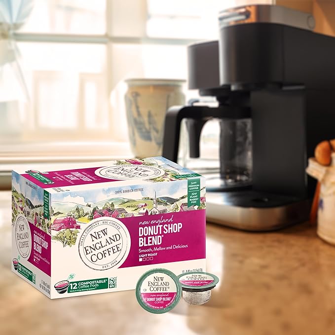 New England Coffee New England Donut Shop Blend Light Roast K-Cup Pods 12 ct. Box (Pack of 6)