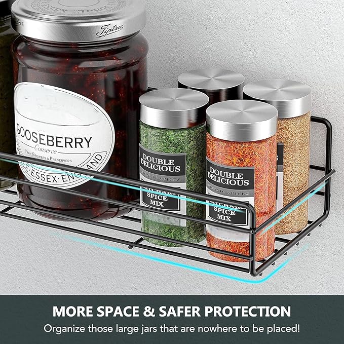 Moforoco Spice Rack Organizer Wall Mount (6Pack), Hanging Black Spice Pantry Organization Storage Shelf, Farmhouse Seasoning Organizer, Flexible Wall Shelves, Kitchen Essentials Home Decor