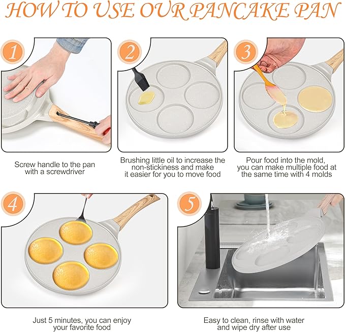 pancake pan Suitable for All Cooktops 4 Cups Pancake Maker Nonstick Pancake Griddle With PFOA Free Coating 10.5 Inch Mini Pancake Pan