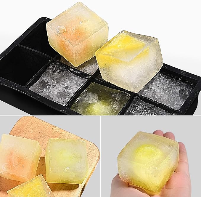 Ice Cube Trays with Lids Large Size Silicone Square Ice Cube Molds for making 8 Giant Ice Cubes for Whiskey and Cocktails, Keep Drinks Chilled, Reusable and BPA Free 2 Pack