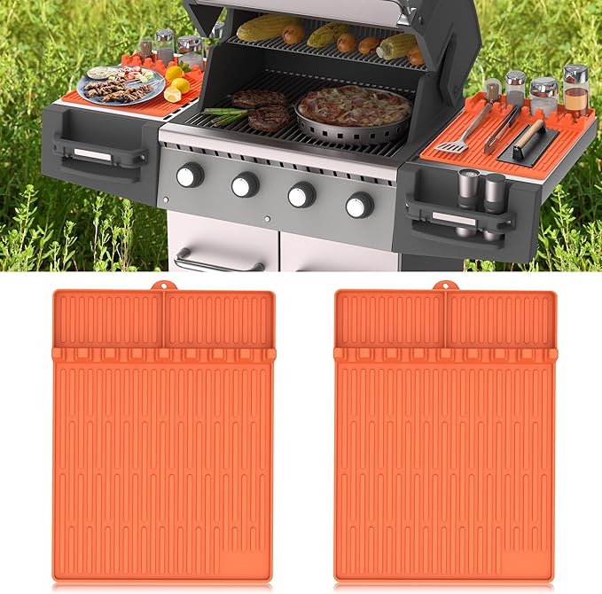 Silicone Griddle Tools Mat for Blackstone - Large Silicone Spatula Mat with Drip Pad - Griddle Mats BBQ Grill Accessories - Side Shelf Mats Grill Pad for Blackstone Griddles Accessories(Orange)