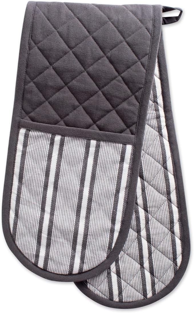 DII Double Strip Chef Kitchen Cooking & Baking Collection, Double Oven Mitt, 35x7.5, Mineral Gray