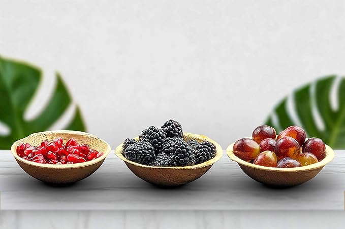Raj Disposable Palm Leaf Bowls (25 Count, 4" Bowls) Strong Bowl Like Bamboo Party Bowl - Decorative Compostable Tableware for Lunch, Dinner, Birthday, Camping, Outdoor, Picnic, Parties