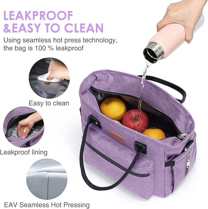 Insulated Lunch Bag for Women Men,Adult Lunch Box for Women with Adjustable Shoulder Strap,Portable Large Lunch Tote Bag for Office Work Picnic Beach,Reusable Lunch Cooler Bag