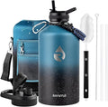 128oz Insulated Water Bottle, Triple Wall Vacuum Stainless Steel Water Bottles - Keeps Cold 48H, Reusable One Gallon Jug for Gym, Sports, Camping, Hiking,Travel, Starry Sky-Indigo/Black