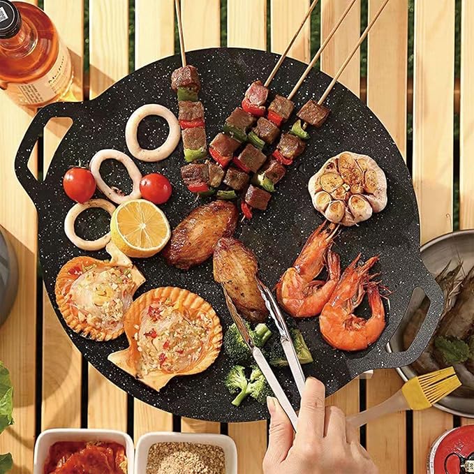 Grill pan,grill pan for indoor cooking,grill pans for stove tops,15" Round BBQ Griddle for Induction,Gas Stove, Electric Cooktop, Indoor or Outdoor Grilling.
