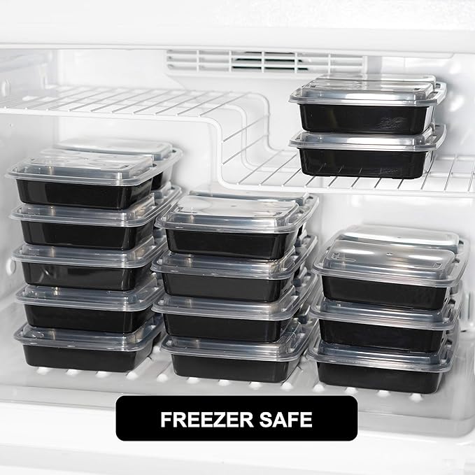 Freshware Meal Prep Containers [25 Pack] 2 Compartment with Lids, Food Storage Containers, Bento Box, BPA Free, Stackable, Microwave/Dishwasher/Freezer Safe (28 oz)