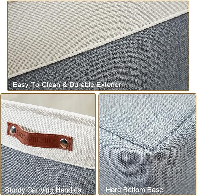 DECOMOMO Storage Baskets for Shelves - Fabric Storage Bins, Linen Closet Organizers and Storage (Slate Grey & White, XL - 3 Pack)