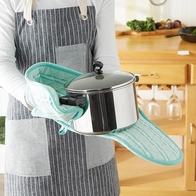 DII Double Strip Chef Kitchen Cooking & Baking Collection, Double Oven Mitt, 35x7.5, Aqua