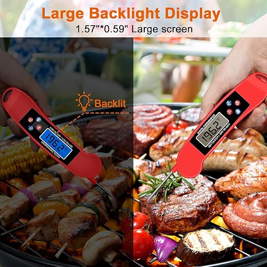 2 pcs Red Digital Talking Thermometer for The Blind, Waterproof Instant Read Food Thermometer, Probe for Cooking and Grilling