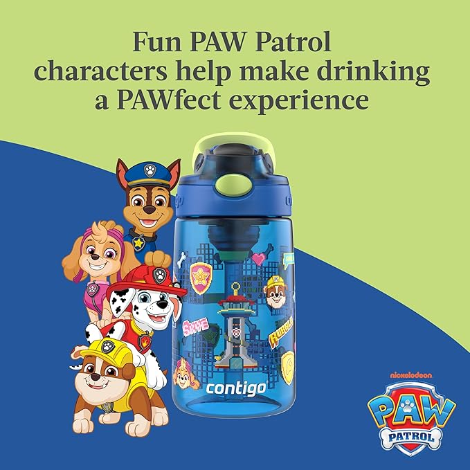 Contigo Aubrey Paw Patrol Leak-Proof Spill-Proof Water Bottle with Autospout, 14oz, Paw Patrol Power Pups, Blue