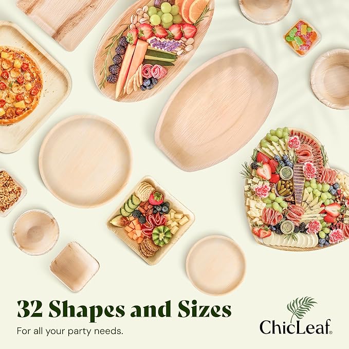 Chic Leaf Palm Leaf Plates Disposable Inch Square Pack Compostable Biodegradable & Eco Friendly Plates - Microwave Safe Disposable (10'' - 25 Pack)
