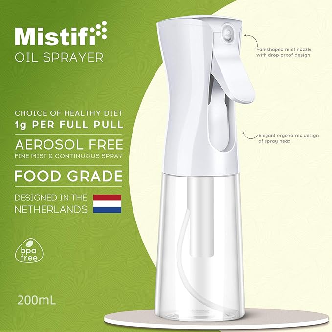 Mistifi Oliver Oil Sprayer for cooking, Spray bottle 6oz, Non-Aerosol Refillable Dispenser Oil Mister (set of 2)