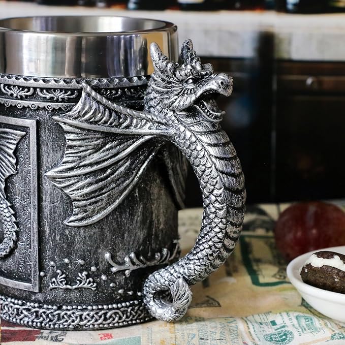 alikiki Dungeons and Dragons Coffee Mug Large - GOT D&D Gaming Beer Mugs Gifts for Men - 21oz Stainless Steel Drinking Tankard Coffee Cup Dragon Gift for Lovers Collector Party Decoration