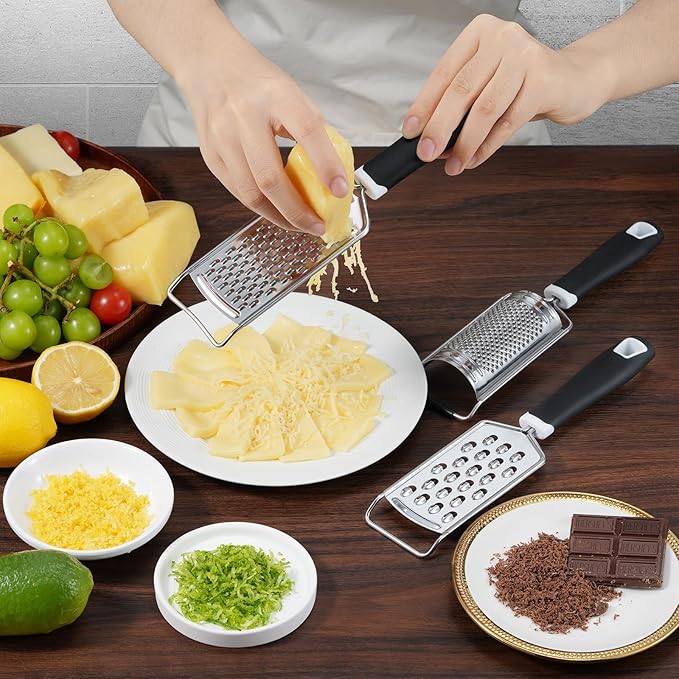 Cheese Grater, Sopito 3 Packs Stainless Steel Lemon Zester Grater with Silicone Handle for Cheese, Chocolate, Spices, and More