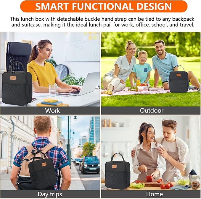 Lunch Box for Men Insulated Lunch Bag for Women Adults Small Lunch Bag for Office Work Lunch Bag For Men - Leakproof Freezable Cooler Bag Reusable Portable Lunch Box (Black)