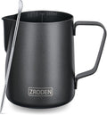 Milk Frothing Pitcher, 12oz Espresso Steaming Pitchers Stainless Steel Cappuccino Coffee Machine Accessories Barista Tools Steam Froth Pitchers Milk Jug Cup with Decorating Pen Latte Art, Matte Black