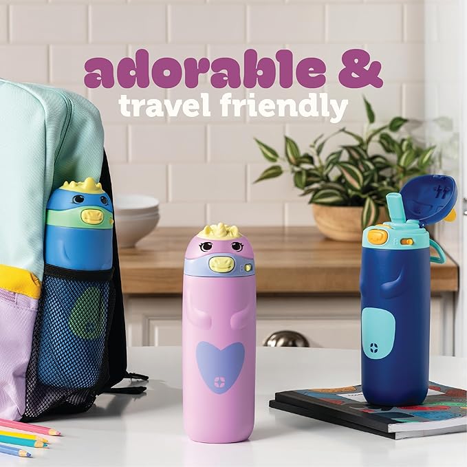 Ello Ellies 12oz Vacuum Insulated Stainless Steel Kids Water Bottle with Straw and Built-in Carrying Handle and Leak-Proof Locking Lid for School Backpack, Lunchbox and Outdoor Sports, Panda