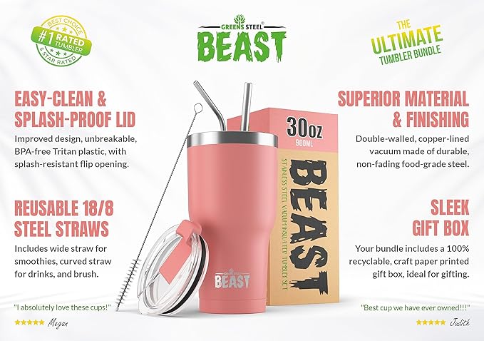 Beast 30 oz Tumbler Stainless Steel Vacuum Insulated Coffee Ice Cup Double Wall Travel Flask (Blossom Pink)