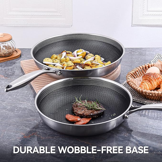 LOLYKITCH Frying Pan Set Nonstick, 8/10/12 Inch Stainless Steel Cookware Set Skillet with Detachable Handle, Induction & Oven Safe, Professional Non-Toxic PFOA Free Pans for Everyday Cooking