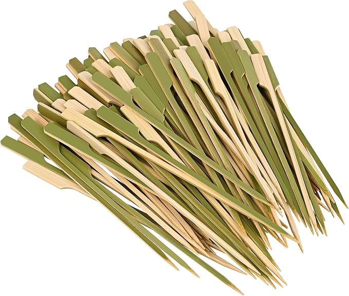 10 Inch(200 Pack) Bamboo Wooden Paddle Picks Skewers for Grilling，Appetizers，Fruit Kabobs，Sandwich，Barbeque Snacks…