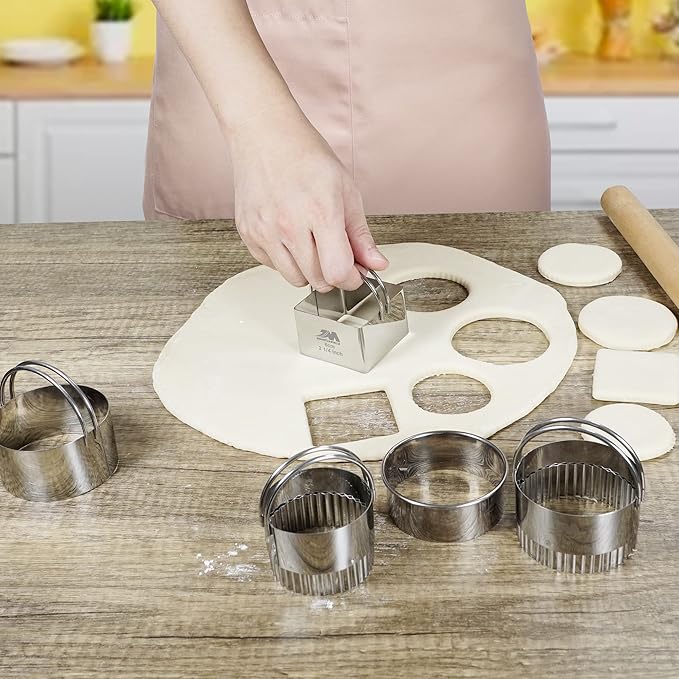 Square Biscuit Cutter Set 1.75inch 2inch 2.25inch 2.75inch 3.25inch, Stainless Steel Cookies Cutter with Handle, Professional Baking Dough Tools,5pcs set GIFT PACKAGE