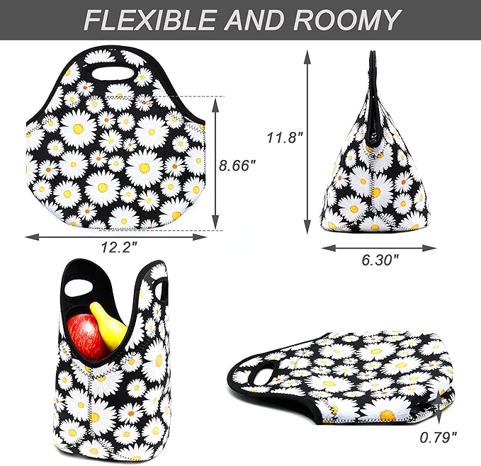 Neoprene Lunch Bag for Women Insulated Lunch Tote Bags Washable Lunch Container Box for Work Picnic Lightweight Meal Prep Bags for Men